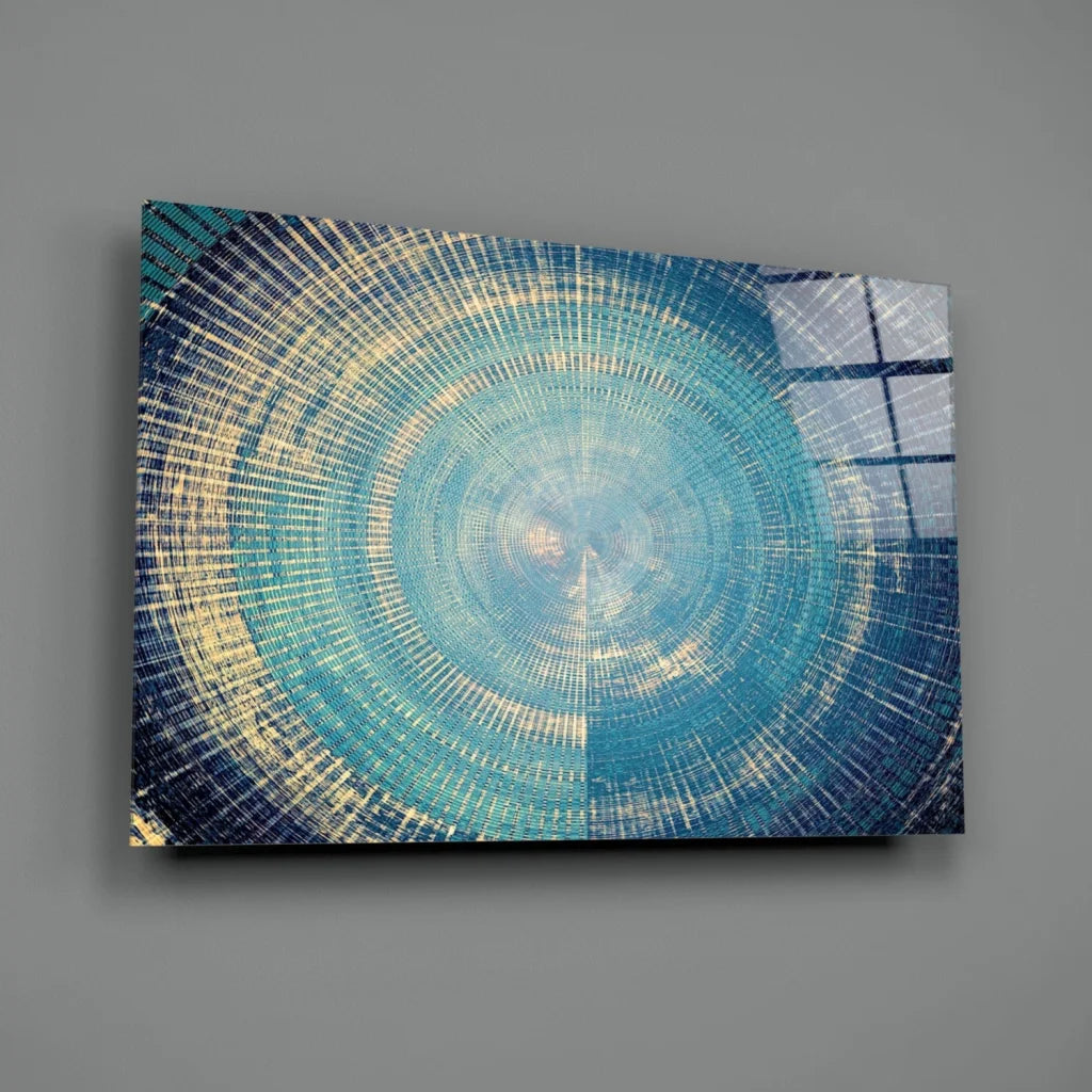 Stunning blue circle wall art canvas with gold accents and textured rings