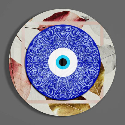 Stunning blue evil eye tempered glass art pendant necklace with white patterns