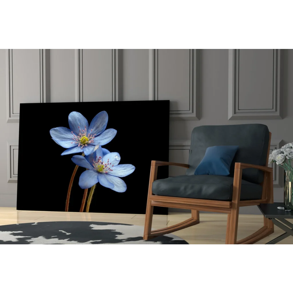 Stunning blue flower canvas wall art on black background