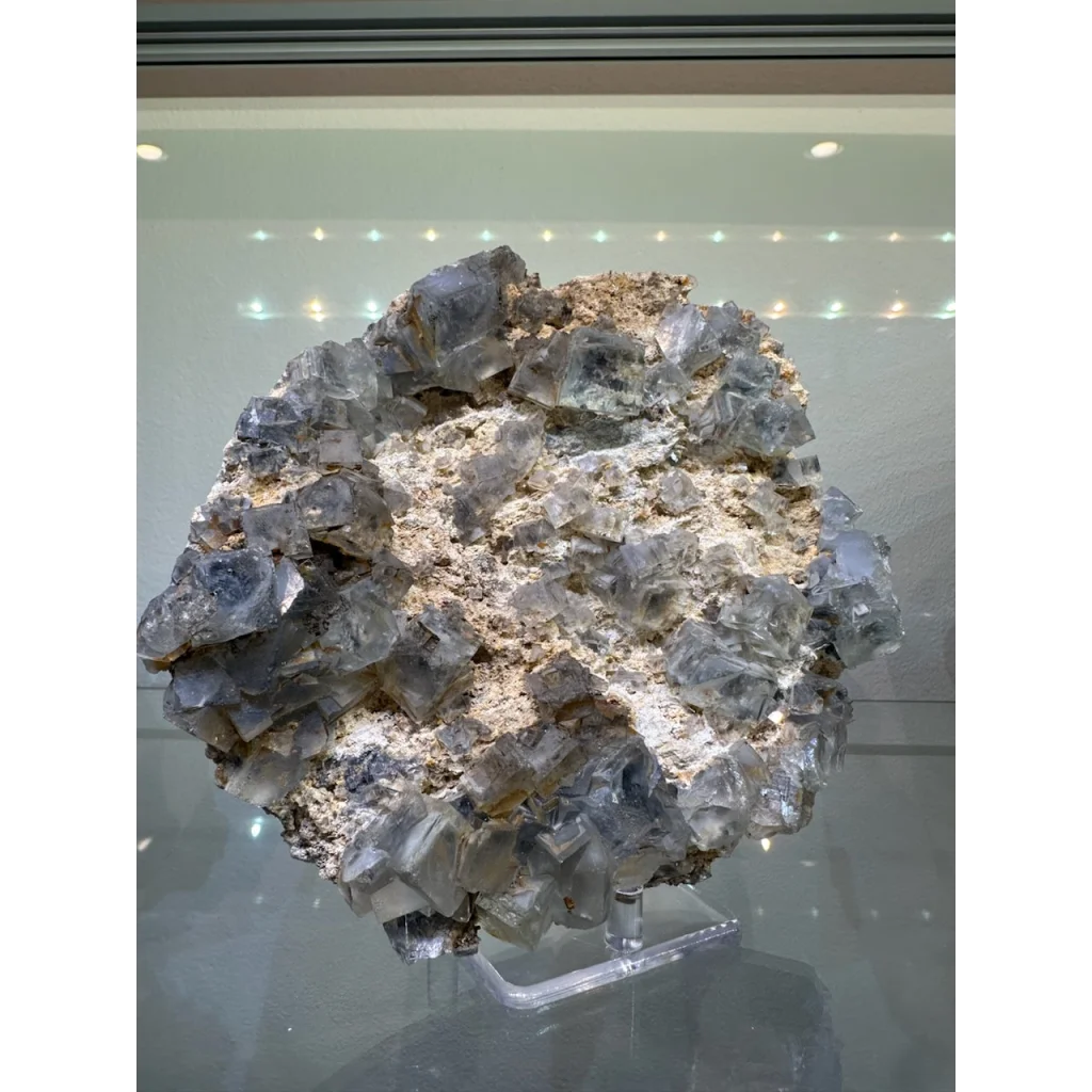 Stunning blue fluorite crystal cluster from China on gray matrix