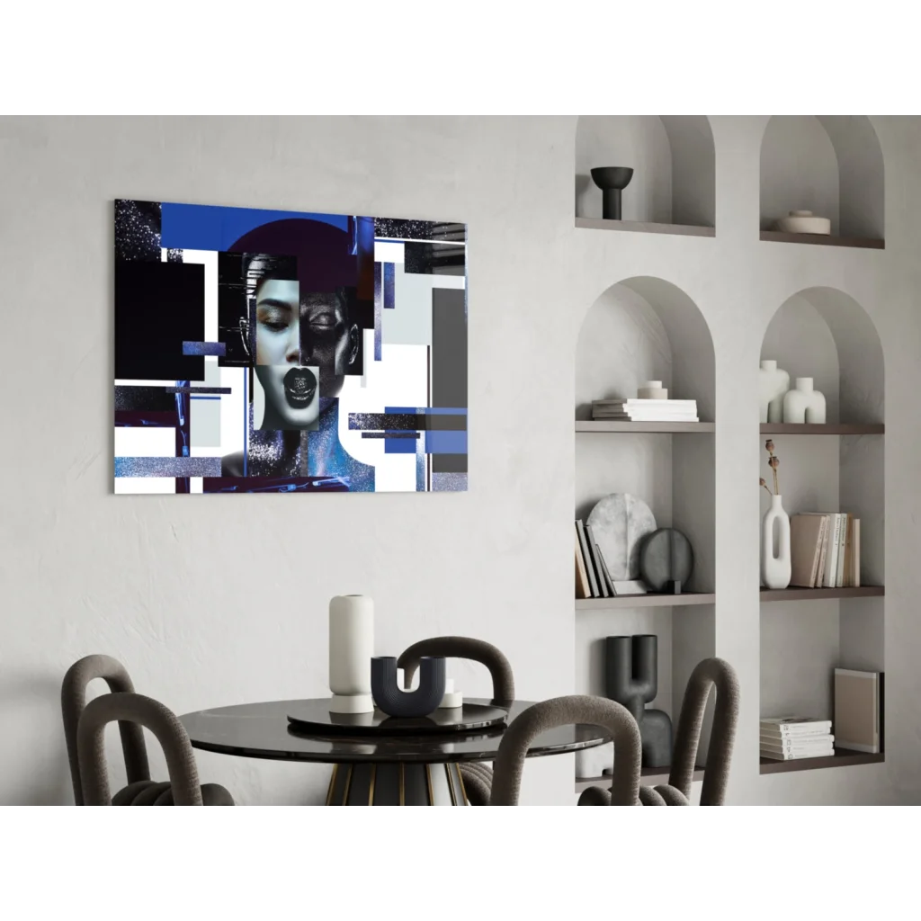 Stunning blue geometric portrait wall art canvas print