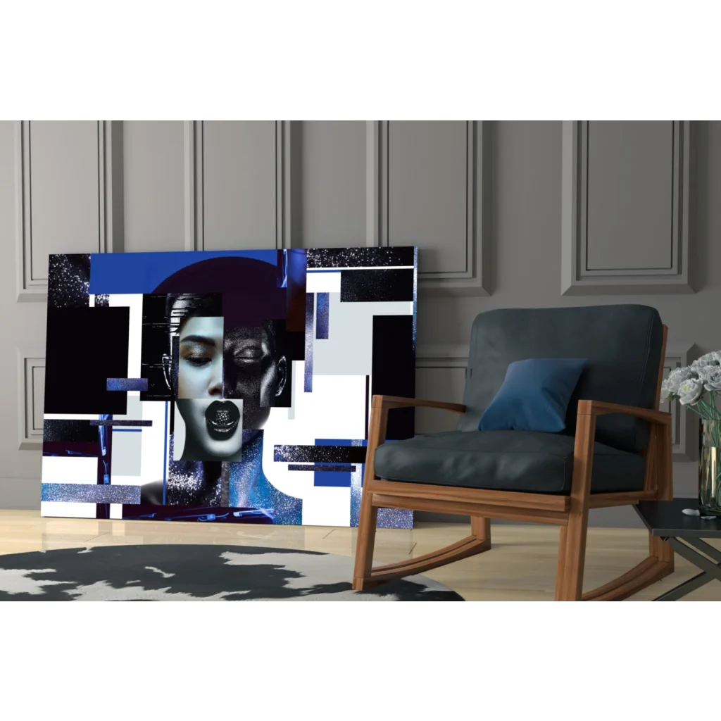 Stunning blue geometric portrait wall art canvas print