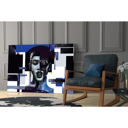 Stunning blue geometric portrait wall art canvas print