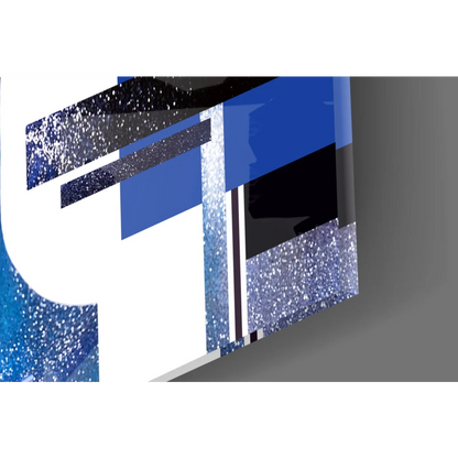 Stunning blue geometric portrait wall art canvas print with white and black accents