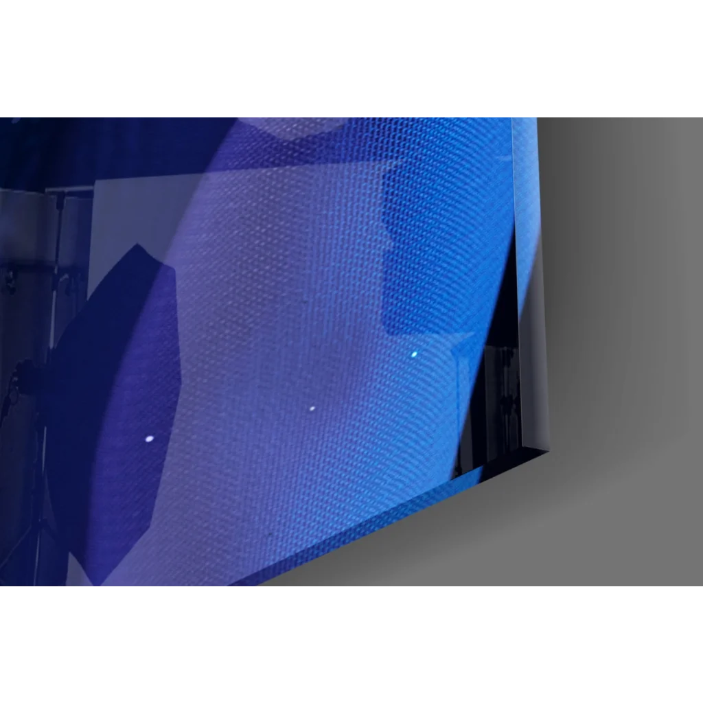 Stunning blue glitter eye glass wall art with textured screen display