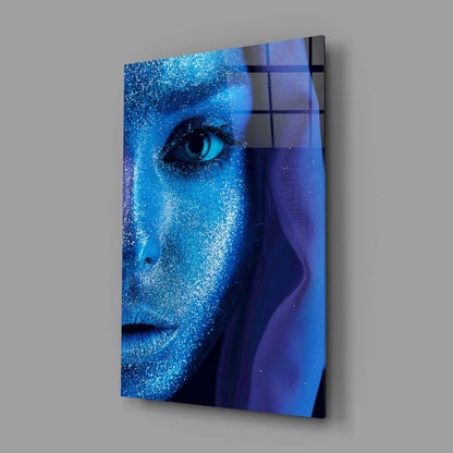 Stunning blue glitter eye glass wall art portrait on acrylic panel
