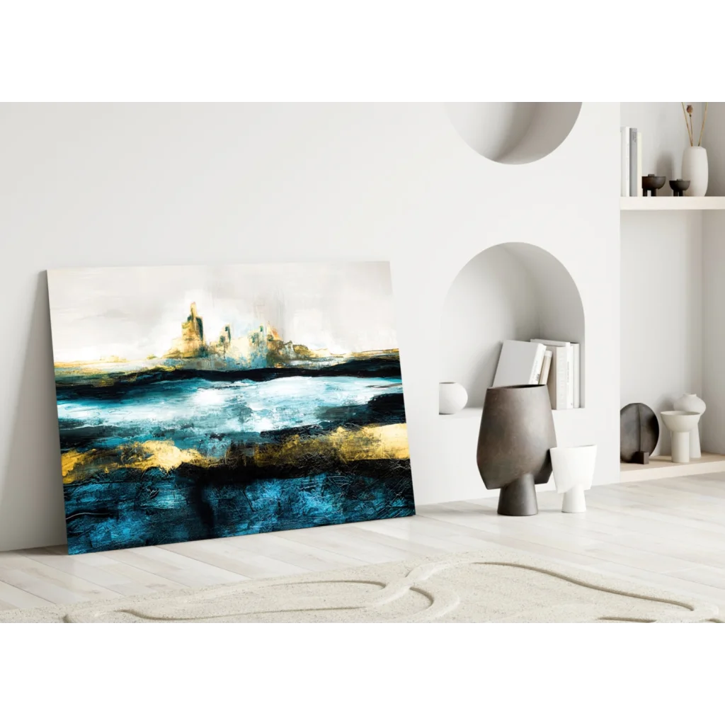 Stunning blue and gold abstract wall art print on canvas
