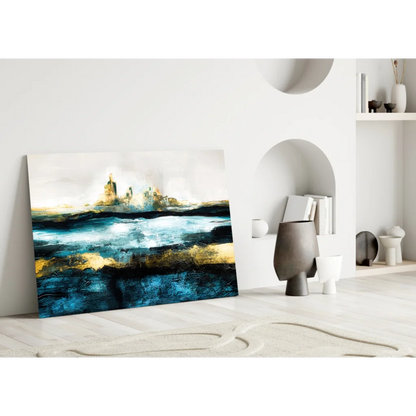 Stunning blue and gold abstract wall art print on canvas