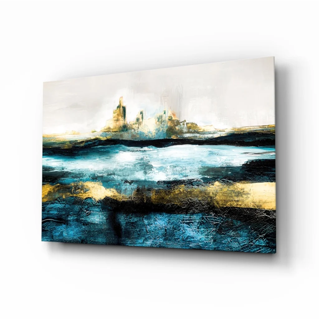 Stunning blue gold abstract textured canvas wall art