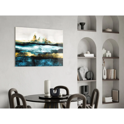 Stunning blue gold abstract canvas wall art with textured design