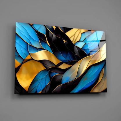 Stunning blue gold abstract wall art with bold black accents