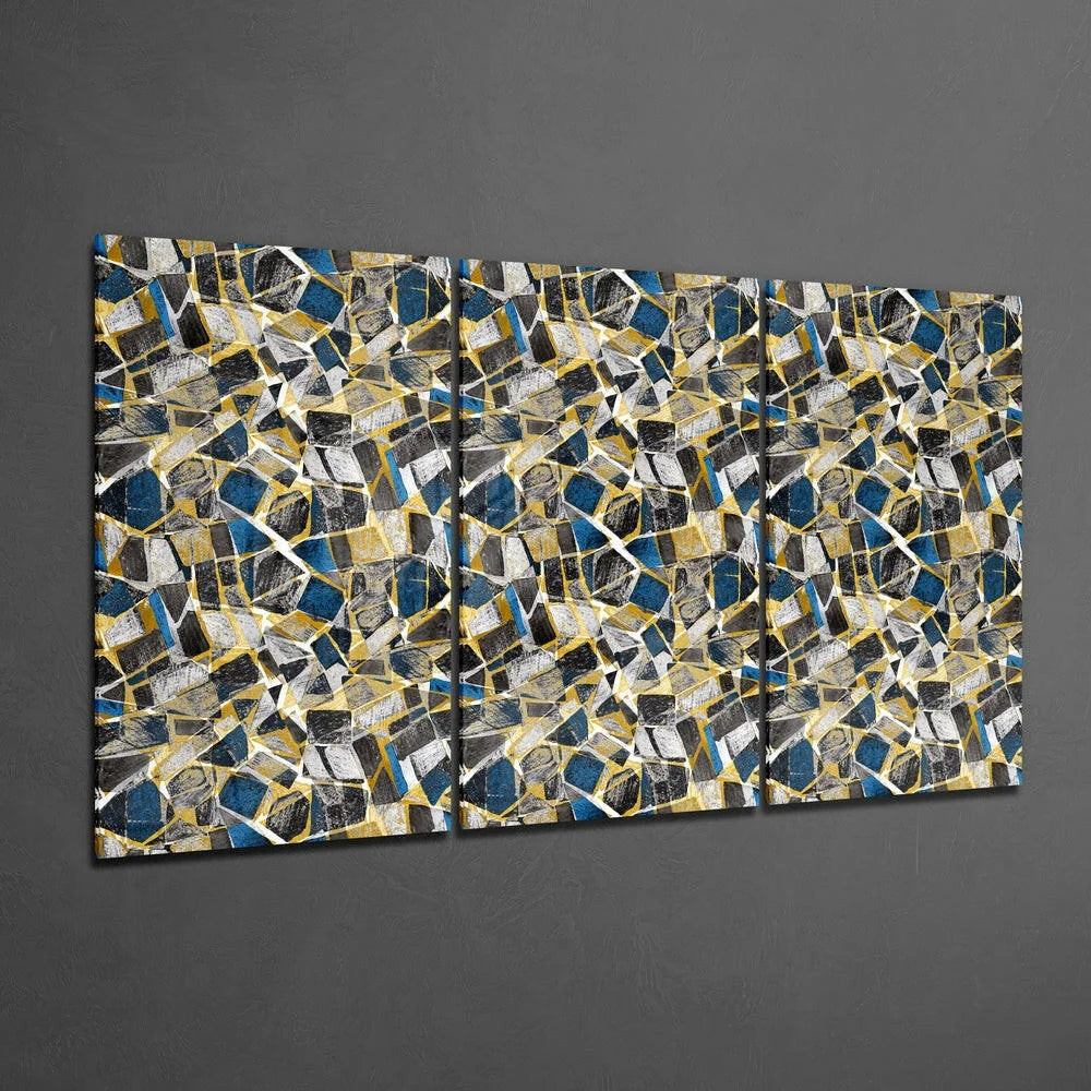 Stunning blue gold glass wall art mosaic canvas panels