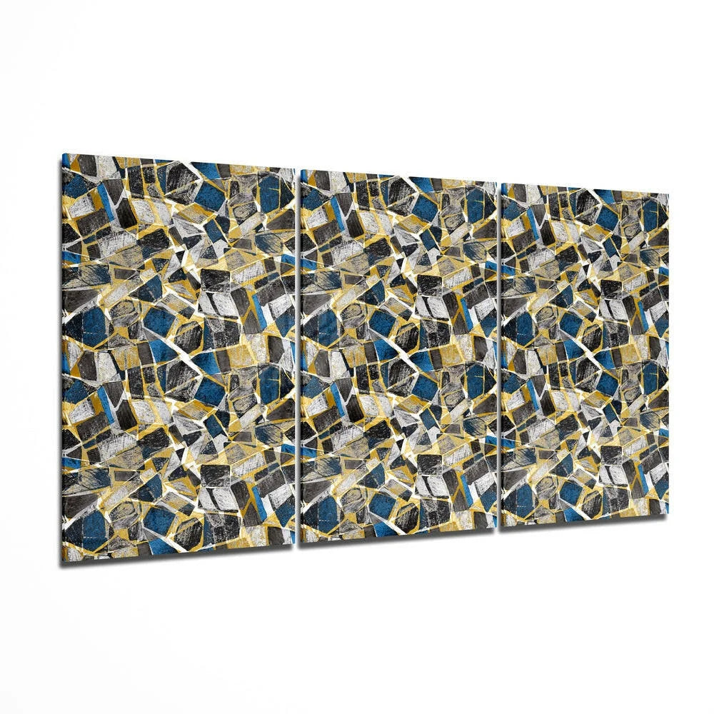 3-panel blue gold silver glass wall art mosaic canvas