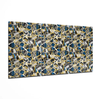 3-panel blue gold silver glass wall art mosaic canvas