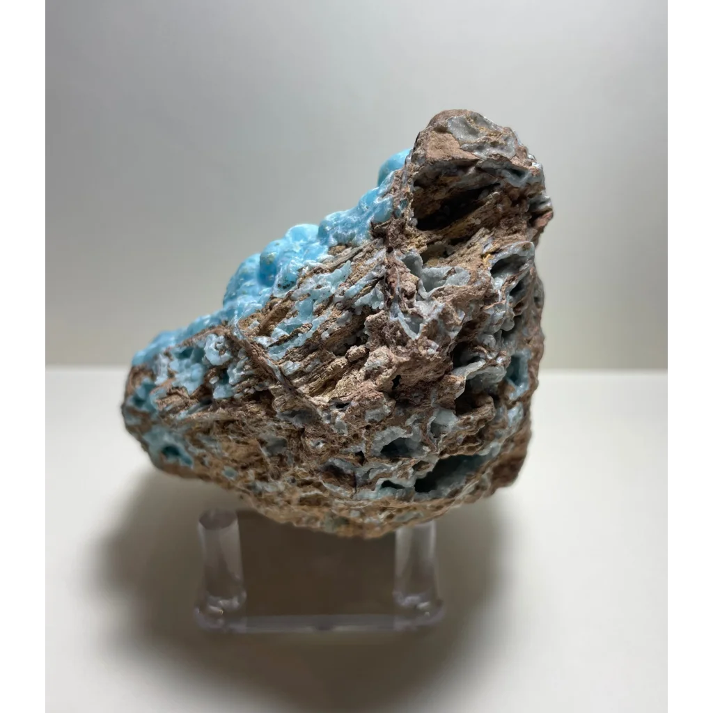 Stunning blue hemimorphite botryoidal specimen with turquoise brown porous texture