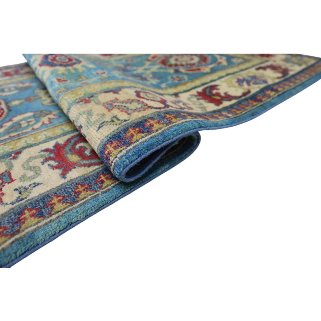 Stunning blue Kazak runner rug with cotton foundation from Afghanistan