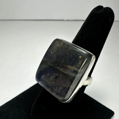 Stunning blue labradorite ring in sterling silver with square-cut stone
