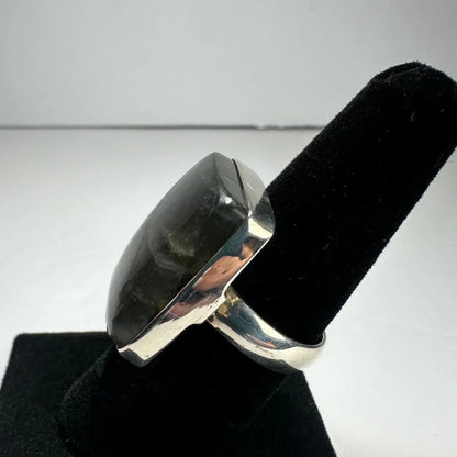 Stunning labradorite ring in sterling silver with smoky quartz vibe