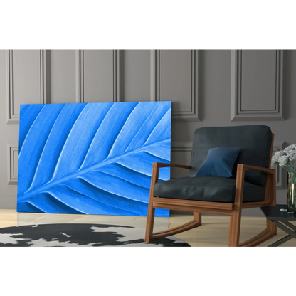 Stunning blue leaf wall art canvas print with textured abstract design