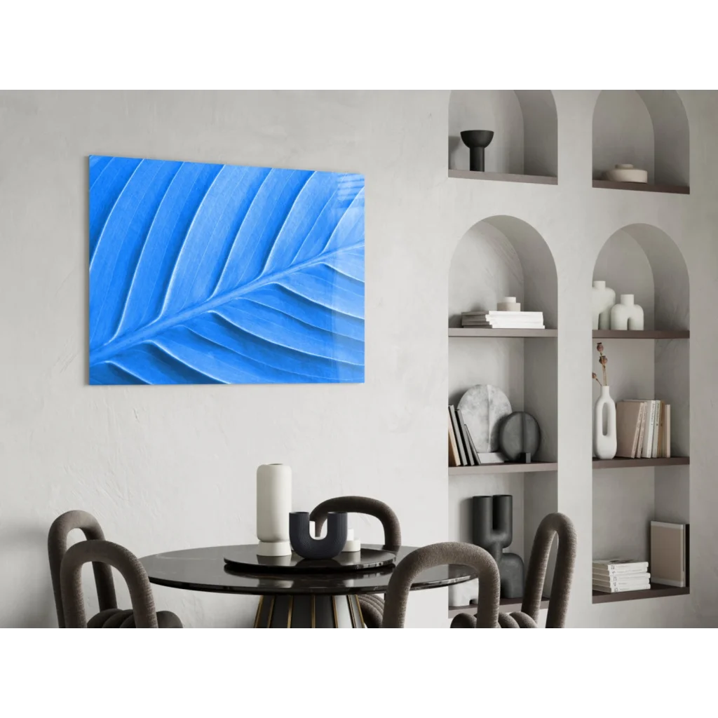 Stunning blue leaf canvas wall art with textured modern design