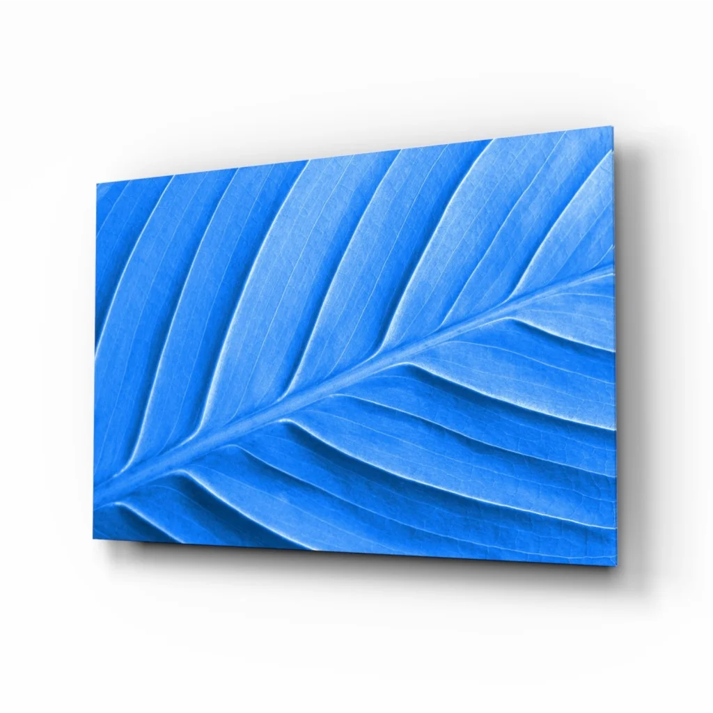 Stunning blue leaf canvas wall art with textured abstract design