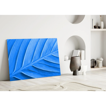 Stunning blue leaf canvas wall art with textured abstract design