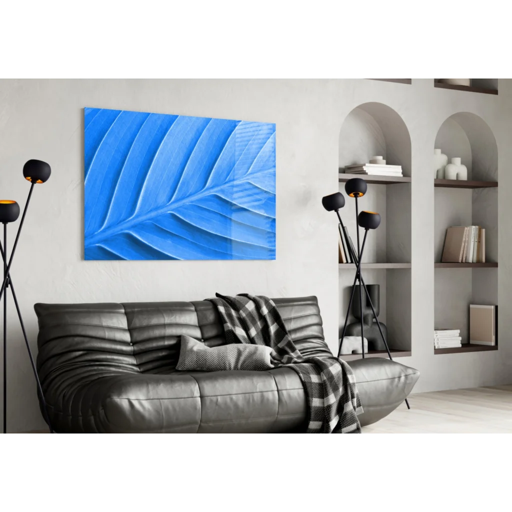 Stunning blue leaf canvas wall art with textured abstract design