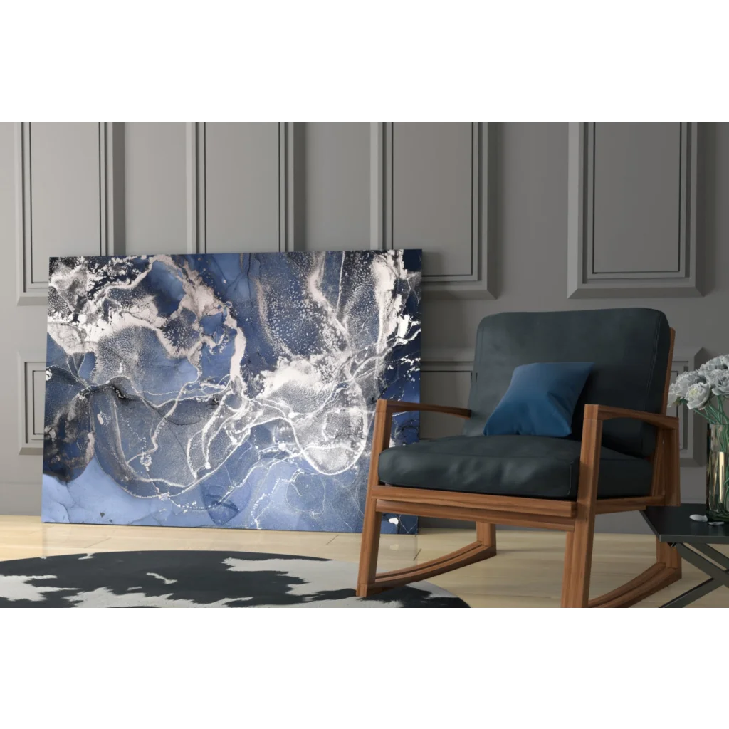 Stunning blue marble world map glass wall art canvas print