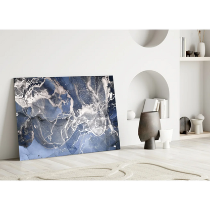 Stunning blue and white marble world map glass wall art canvas print