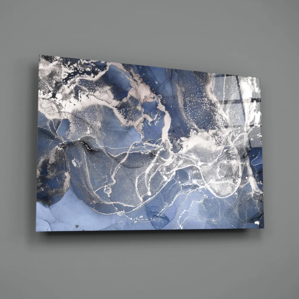 Stunning blue marble world map glass wall art canvas print