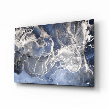 Stunning blue marble world map glass wall art canvas print