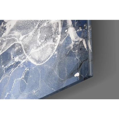 Stunning blue marble world map glass wall art with black veining