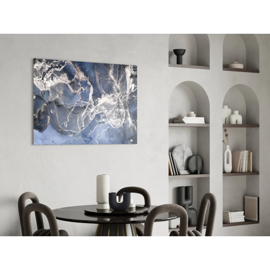 Stunning blue marble world map glass wall art canvas print