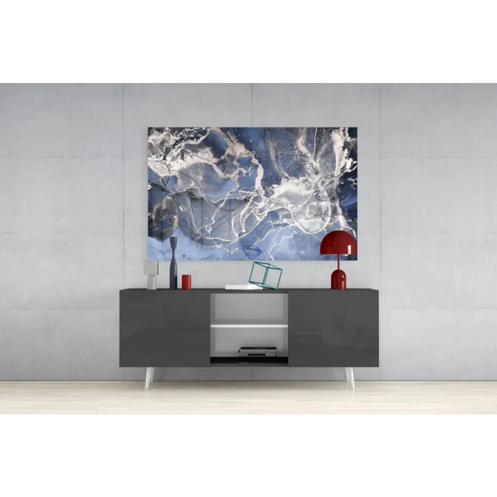 Stunning blue marble world map glass wall art print