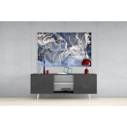 Stunning blue marble world map glass wall art print