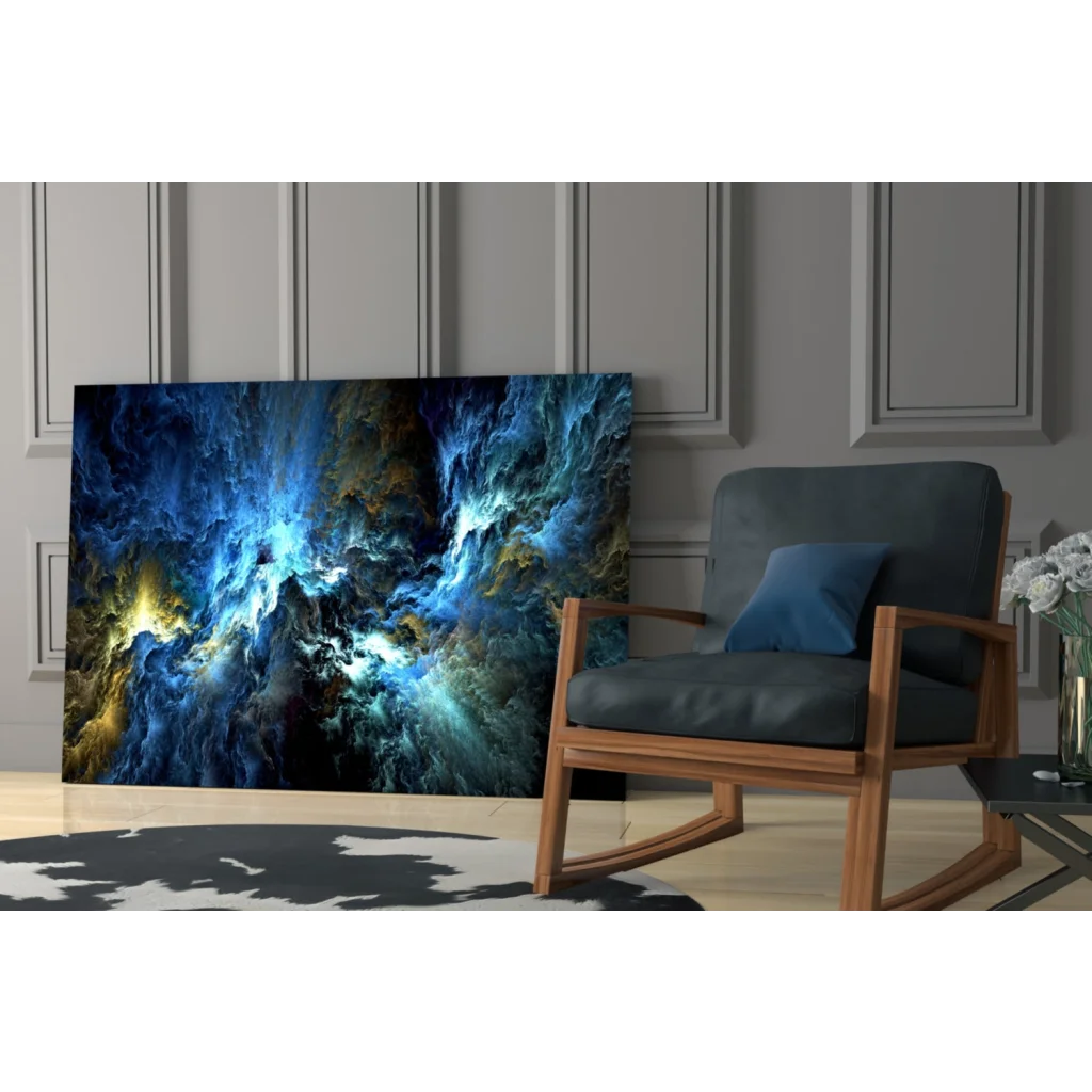 Stunning blue nebula glass wall art print on canvas