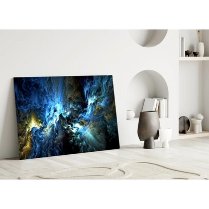 Samsung QLED 8K TV in stunning blue nebula glass wall art