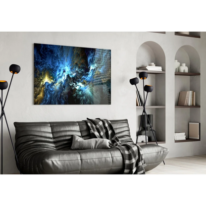 Stunning blue nebula glass wall art with black frame
