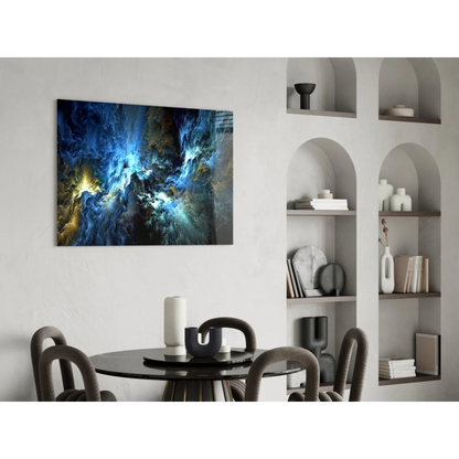 Stunning blue and yellow nebula glass wall art for modern spaces