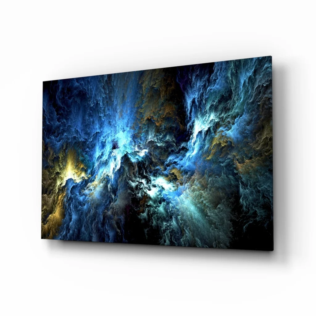 Stunning blue nebula glass wall art print on canvas