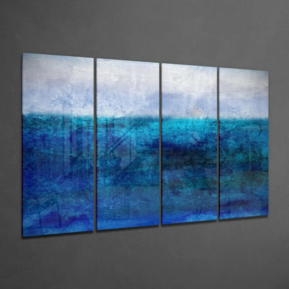 Stunning blue ocean wave glass wall art set with 4-panel abstract painting