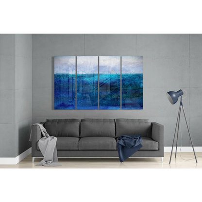 Stunning blue ocean wave glass wall art triptych with textured brushstrokes