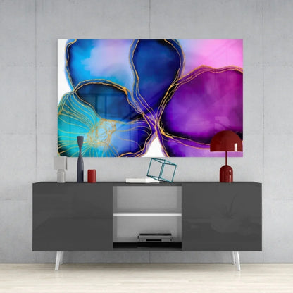 Stunning blue purple gold abstract glass wall art canvas