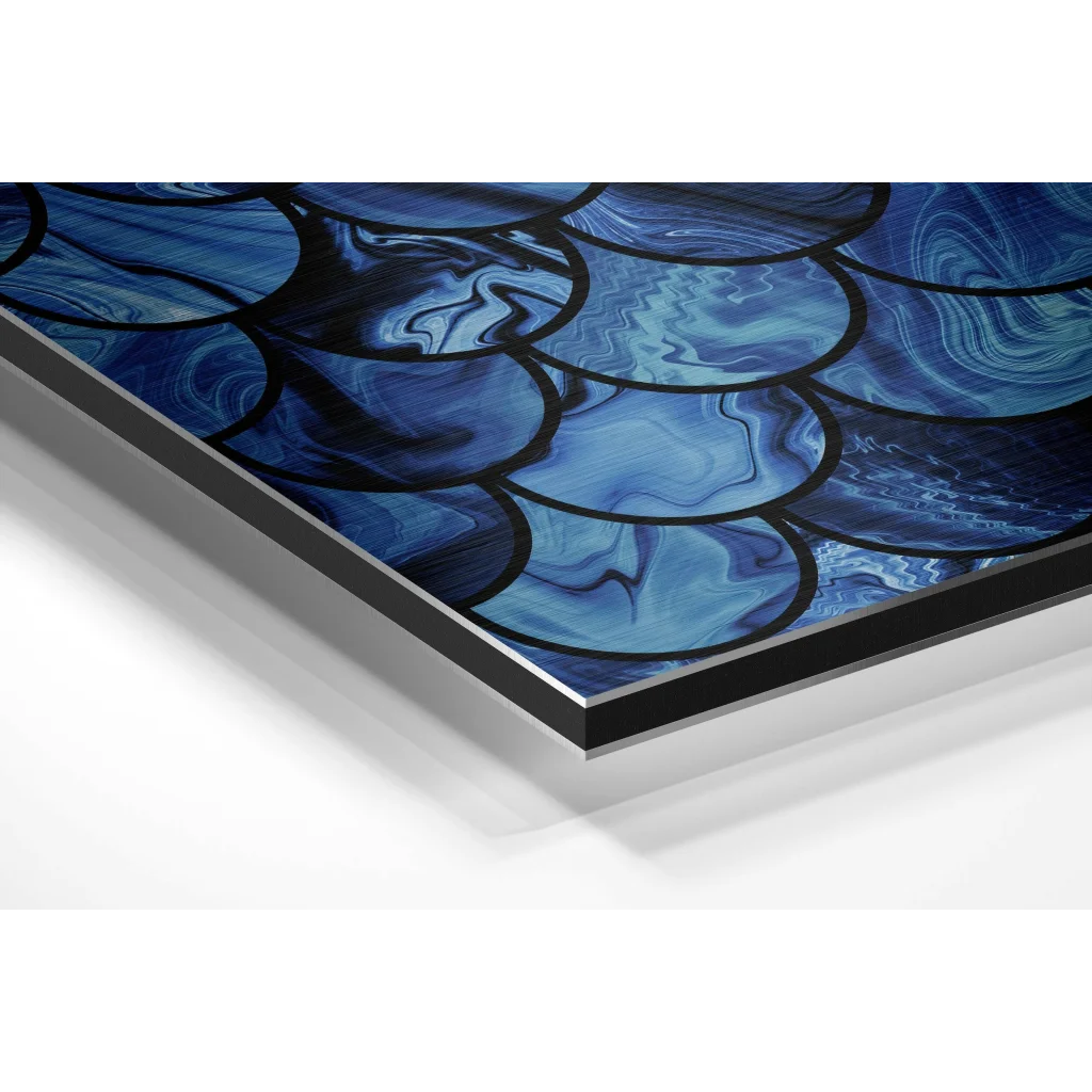 Stunning blue scale brushed aluminium dibond wall art with marbled texture