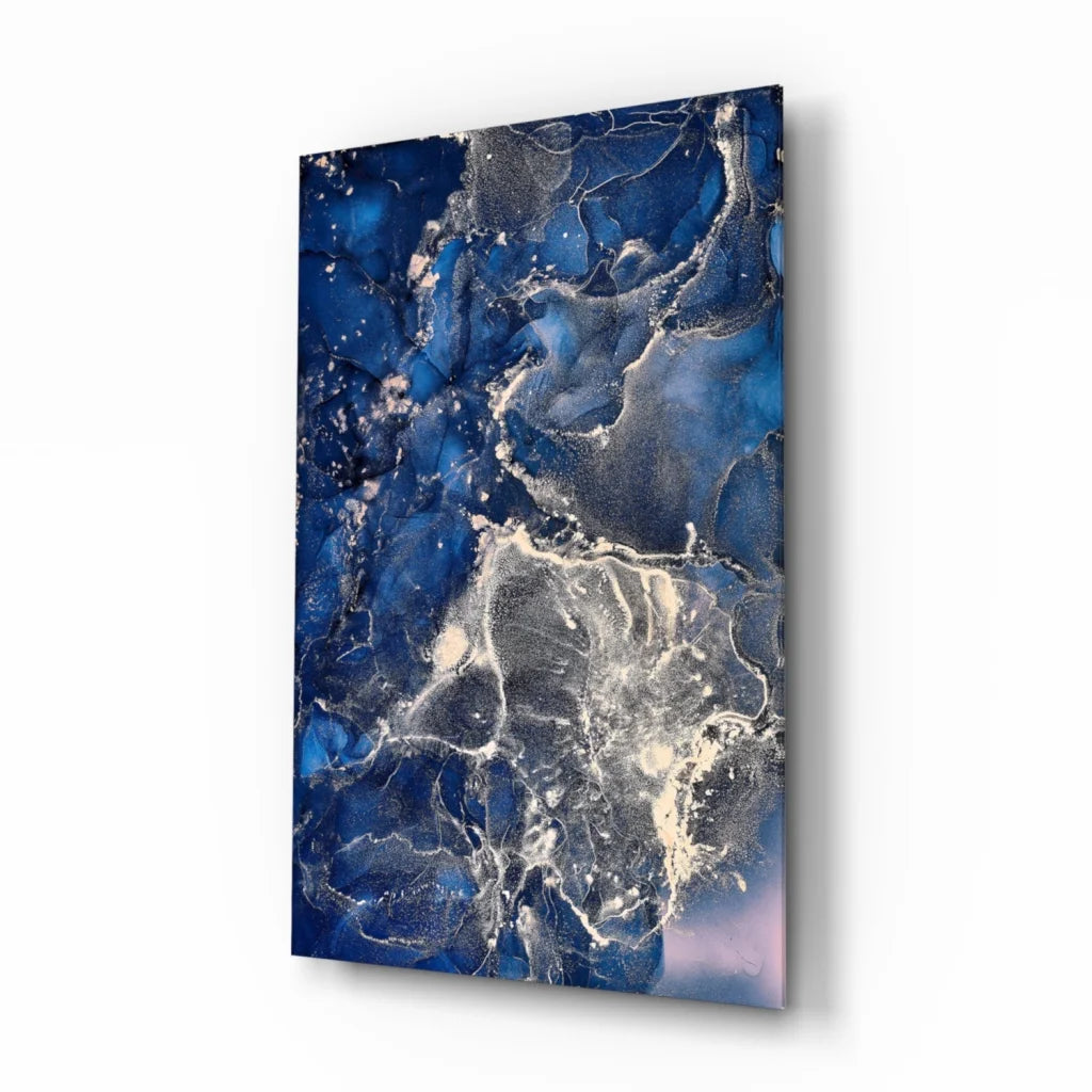 Stunning blue swirl glass wall art with abstract fluid design