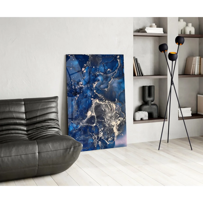 Stunning blue swirl glass wall art with abstract marble design