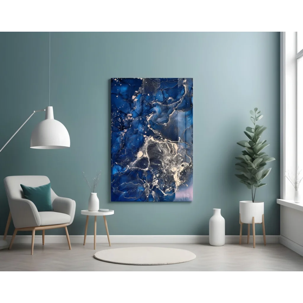 Stunning blue swirl glass wall art with abstract patterns