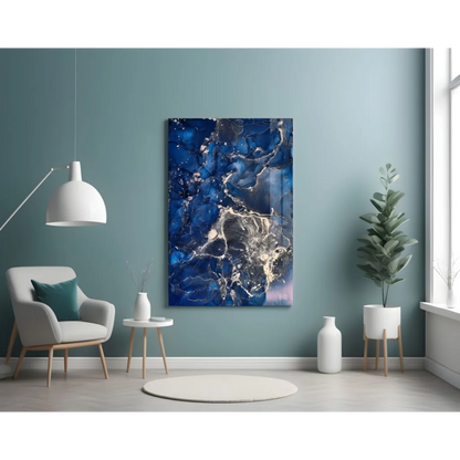 Stunning blue swirl glass wall art with abstract patterns
