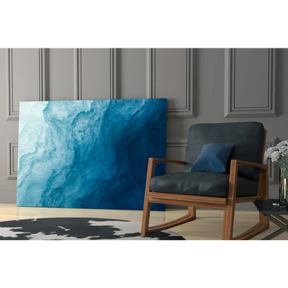 Stunning blue swirl glass wall art with turquoise gradients and abstract swirls