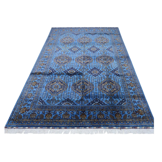 Stunning blue tones natural wool rug from Northern Afghanistan with intricate patterns